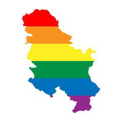 Serbia country silhouette. Country map silhouette in rainbow colors of LGBT flag.