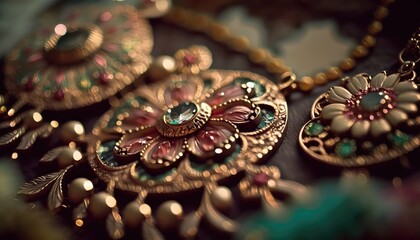Naklejka premium golden indian wedding jewelry wallpaper for a luxurious look generative ai