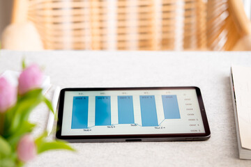 Tablet with business plan. Tablet with profit growth chart