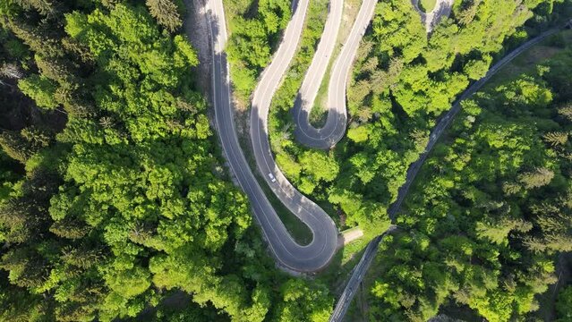 Aerial view of the Mendola Pass in Italy near Bolzano in the Dolemites, Italy.