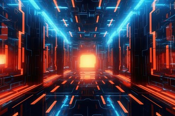 Atmospheric background of future science and technology scene, futuristic space sci-fi tunnel and hot metal 3d rendering wallpaper background