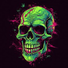 Grunge Zombie Face Illustration - Tattoo-Inspired Halloween Print for T-Shirt. Generative AI