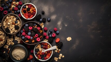 Obraz na płótnie Canvas Start the Day Right: Healthy Baked Oat Flakes Granola with Fresh Berries and Milk. Generative AI
