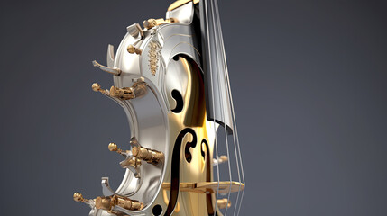 Fototapeta na wymiar Modern metallic Double bass elemerts. Contrabass classical music instrument. Close up cello Generative AI