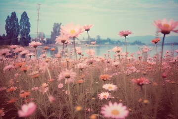 field of beautiful flowers, generative ai