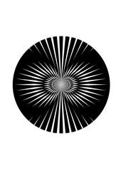 kreisfläche gefüllt mit schwarz-weißen linien und strahlen mit einem symmetrischen zentrum, modern art
