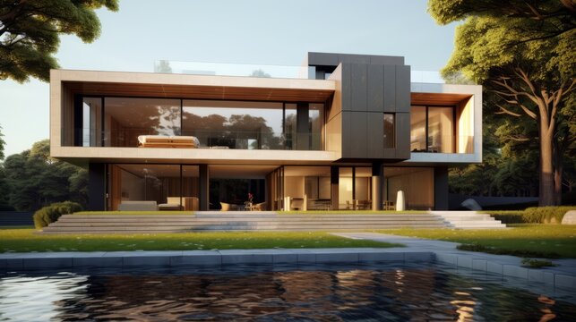 Architectural Sketch Of A Modern House. Generative AI