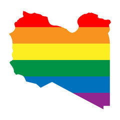 Libya country silhouette. Country map silhouette in rainbow colors of LGBT flag.