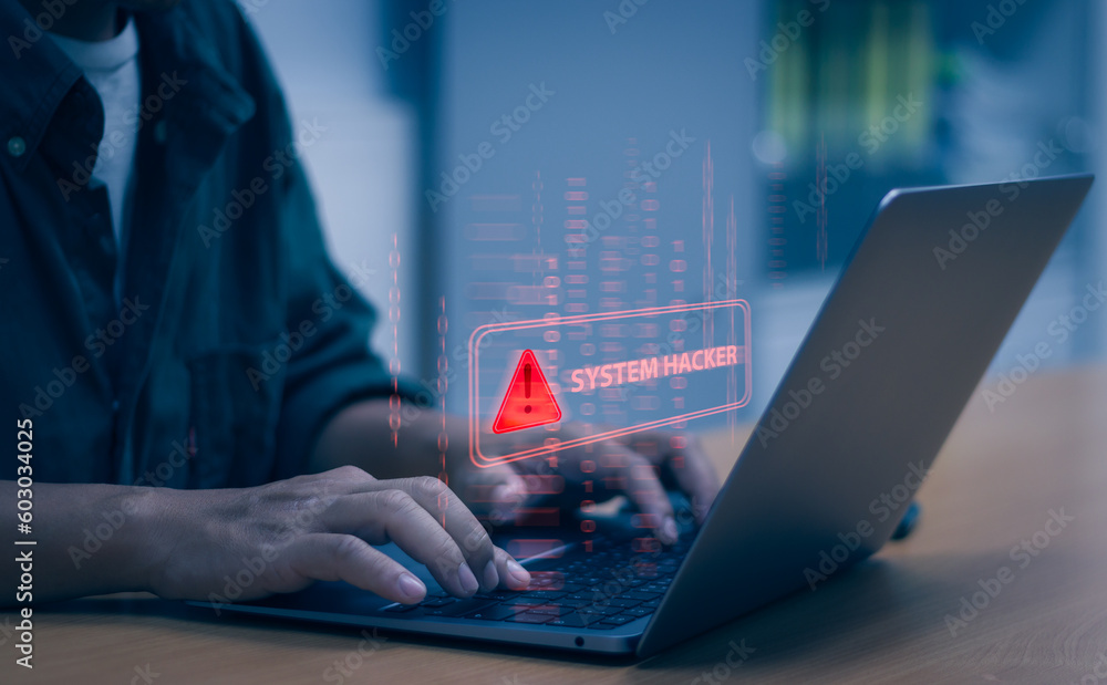 Poster users are shown warnings of accessing malicious cyber attack virus software or threats to hack onlin