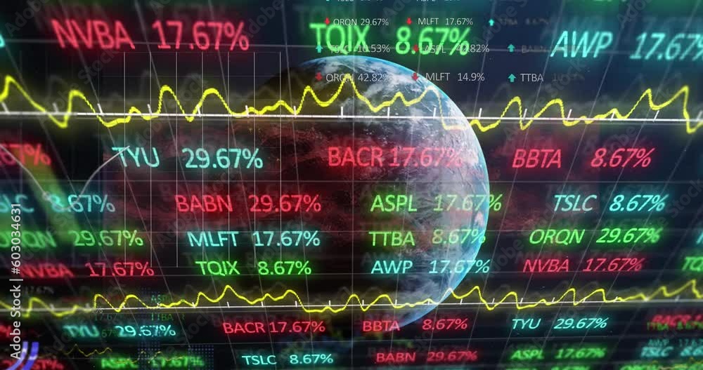 Aufkleber animation of financial data processing over globe