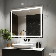 Illuminated Bathroom Mirror with LED Front and Back Lighting. Generative ai - obrazy, fototapety, plakaty