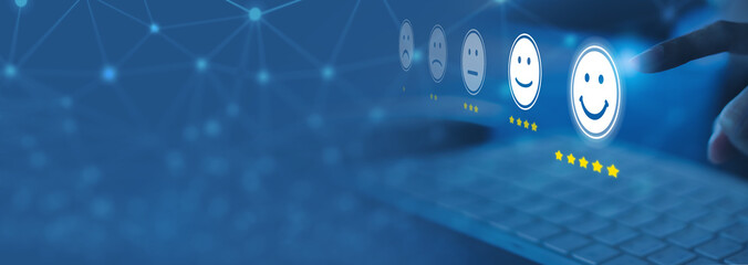 service users give rating to service experience on online application for Customer review satisfaction feedback survey concept. 