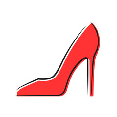 Women's red shoe on high heel doodle drawing. Hand drawn element isolated on white background. Best for print, greeting cards and festive design.