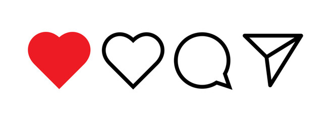  Like, comment, share,vector illustration  social nets and applications signs, white icons on a red background.