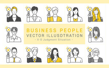 A gesture icon vector containing the position expression, emotional expression, and pros and cons of office workers' social life