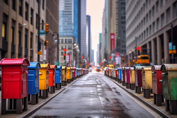 colorful mailboxes, Long-exposure photography. generative AI