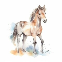 Obraz na płótnie Canvas Watercolor full body baby Horse with white background With Generative AI technology