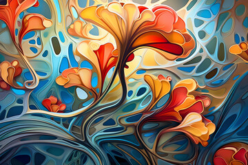 beautiful colorful flowers abstract wallpaper with trees. generative AI