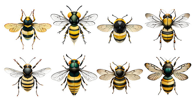 Set of watercolour bees. Generative ai