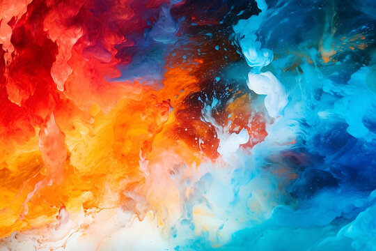 Abstract watercolour contrast between blue and red splash background