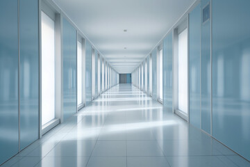 futuristic hospital hallway with blurry background. generative AI
