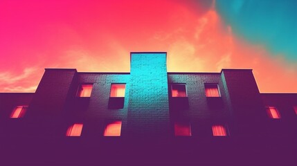 A building with an abstract background with vibrant colors. Generative AI.