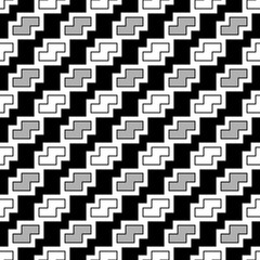 Repeated puzzle figures background. Seamless surface pattern design with mosaic ornament. Ethnic embroidery motif. Grid wallpaper. Digital paper for page fills, web designing, textile print. Vector.