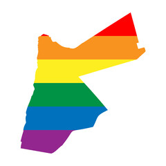 Jordan country silhouette. Country map silhouette in rainbow colors of LGBT flag.