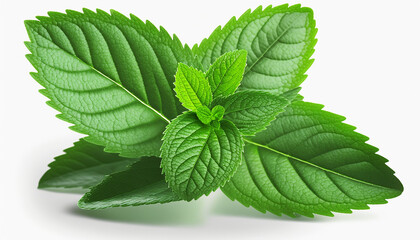 Branch and leaves of mint plant isolate on white background. Generative AI,