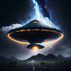 dark energy spaceship on the way to the black hole high-speed Illustration World UFO day Generative AI