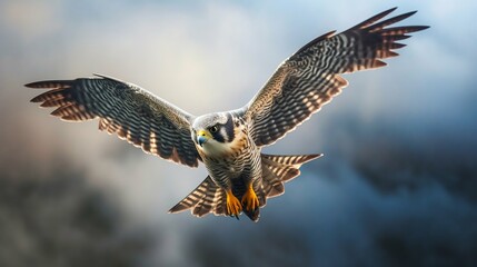 Obraz premium Peregrine Falcon Soaring Through the Sky. Generative ai