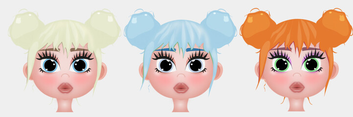 Cute cartoon dolls set vector