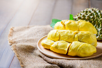 Chani Kai Durian or Durio zibthinus murray on wood plate,