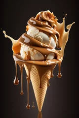 Foto auf Alu-Dibond Ice cream cone with caramel. Generative AI, © Яна Ерік Татевосян