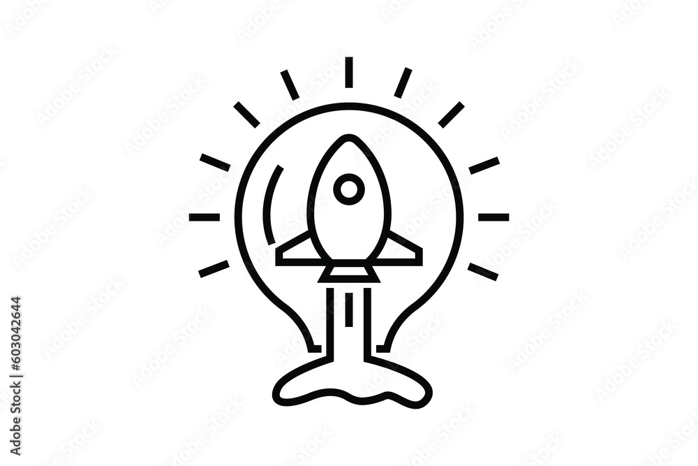 Aufkleber rocket idea icon illustration. light bulb with rocket. icon related to creative idea, innovation, st
