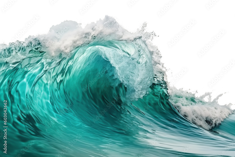 Wall mural beautiful turquoise sea natural wave on cutout png transparent background. generative ai