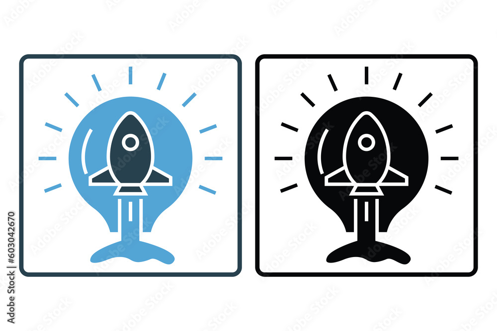 Aufkleber rocket idea icon illustration. light bulb with rocket. icon related to creative idea, innovation, st