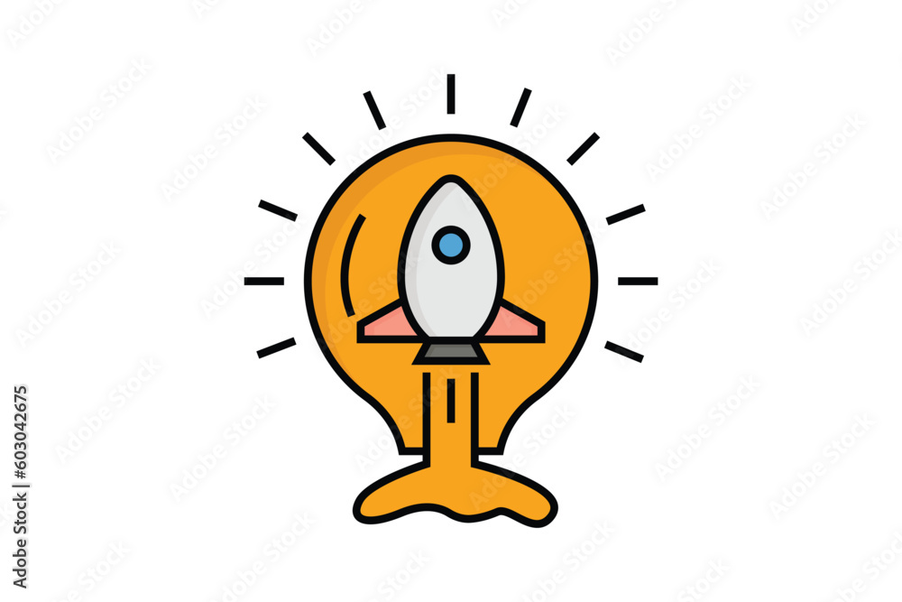 Aufkleber rocket idea icon illustration. light bulb with rocket. icon related to creative idea, innovation, st