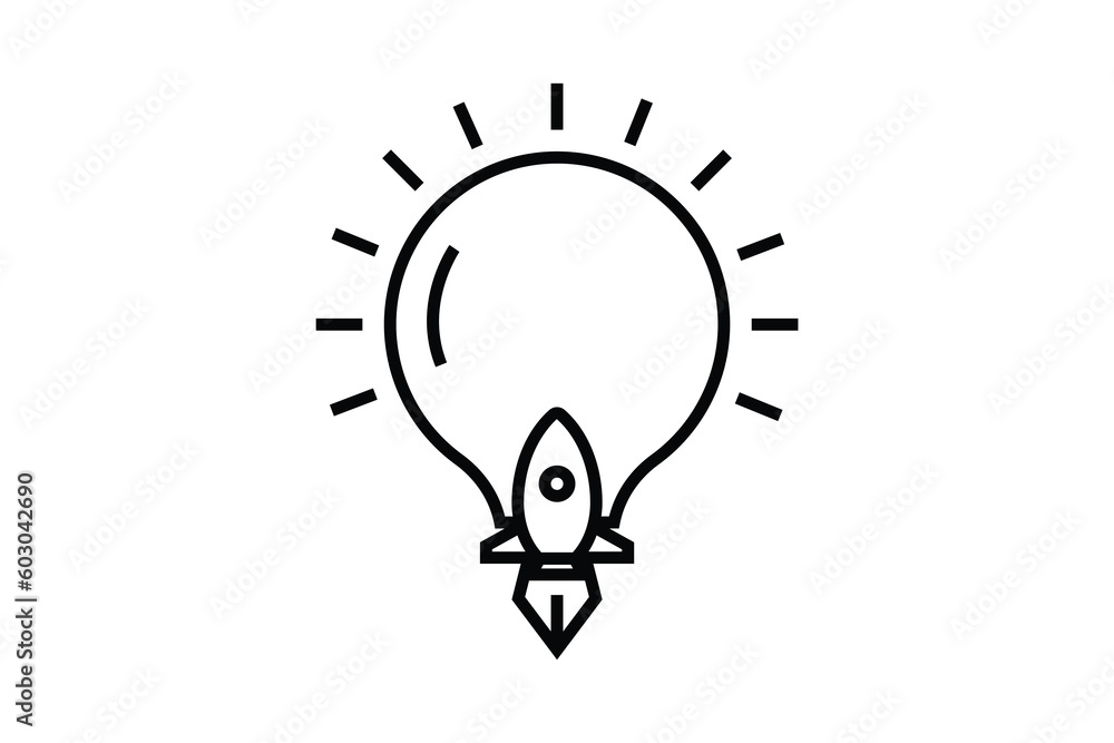 Aufkleber rocket idea icon illustration. light bulb with rocket. icon related to creative idea, innovation, st