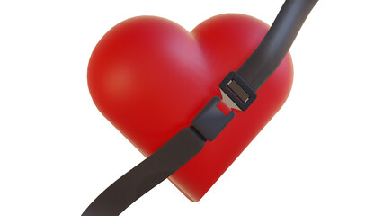 Vehicle Seat Belt with heart, isolated on Transparent PNG background. Traffic, fine, safety, Valentine's Day and health concept