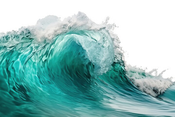 Beautiful turquoise sea natural wave on cutout PNG transparent background. Generative AI - obrazy, fototapety, plakaty