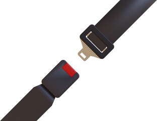 Vehicle Seat Belt in open position, isolated on Transparent PNG background. Traffic, fine, safety, and health concept