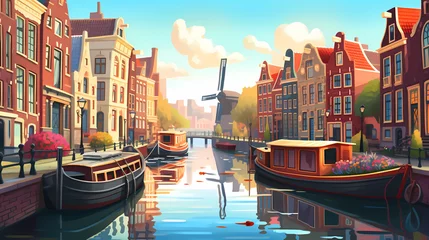 Photo sur Plexiglas Rotterdam Illustration of a beautiful city view on the river