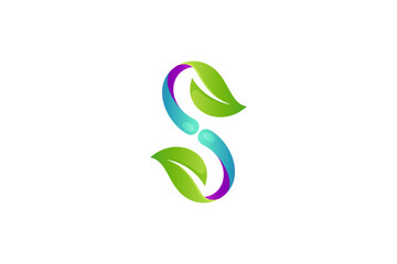 Obraz premium S letter logo design template with green leaf combination