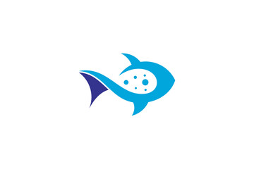 Fish with bubble variation flat logo design in blue color