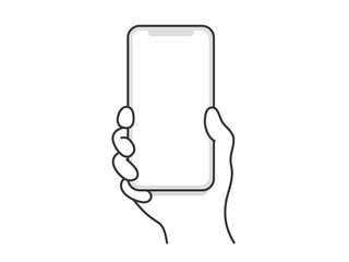 白色液晶画面の、スマートフォンを持つ人のイラスト