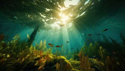 Fototapeta na wymiar Kelp forest in clear waters — Generative AI
