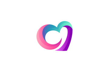 Heart symbol 3D style logo in colorful gradient
