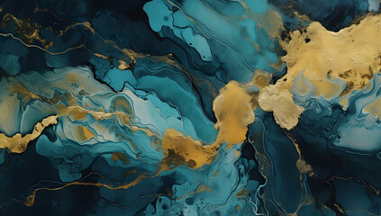 gold and blue on an ocean floor background. generative AI