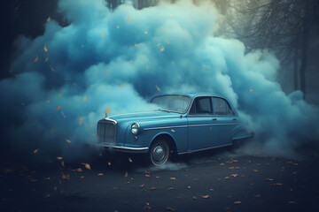 Fototapeta na wymiar car in mysterious fog. generative AI